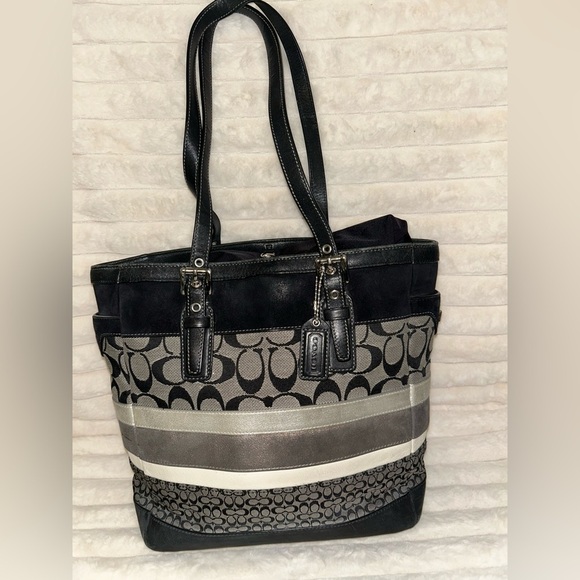Coach Black and Gray Patterned Tote - Picture 1 of 12